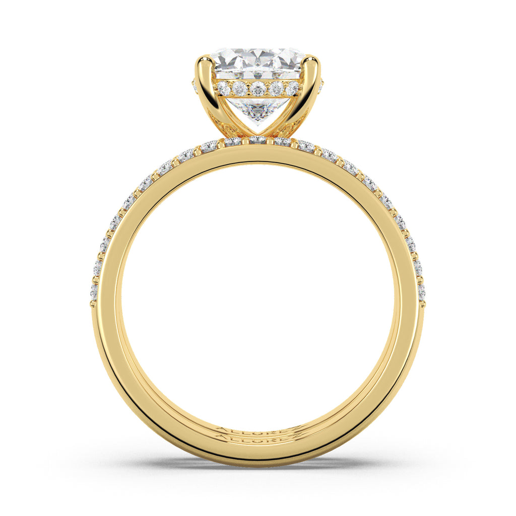Oval Cut Lab Hidden Halo Bridal Ring Set 14K Yellow Gold (4.49ct)