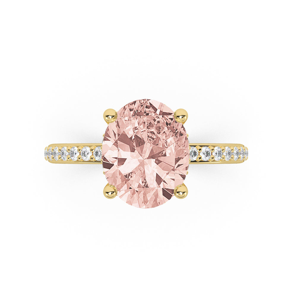 Oval Cut Morganite with Hidden Halo Engagement Ring 14K Yellow Gold (3.80ct)