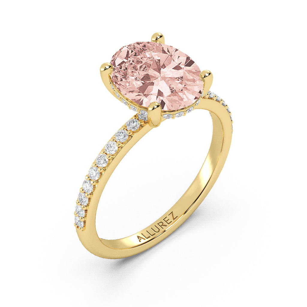 Oval Cut Morganite with Hidden Halo Engagement Ring 14K Yellow Gold (3.80ct)