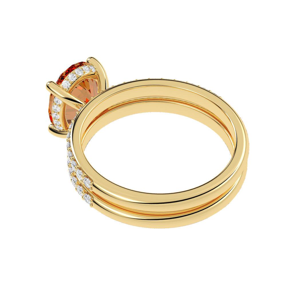 Oval Cut Morganite with Hidden Halo  Bridal Ring Set 14K Yellow Gold (4.02ct)