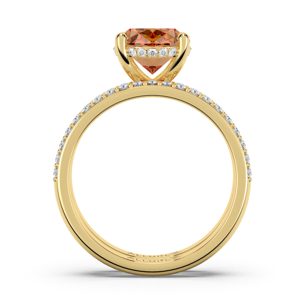 Oval Cut Morganite with Hidden Halo  Bridal Ring Set 14K Yellow Gold (4.02ct)