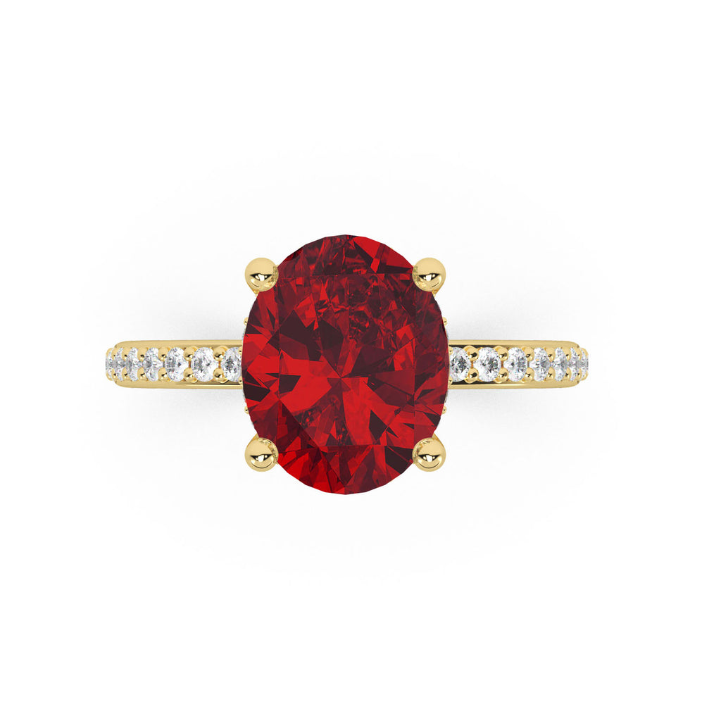 Oval Cut Ruby with Hidden Halo Engagement Ring 14K Yellow Gold (4.07ct)