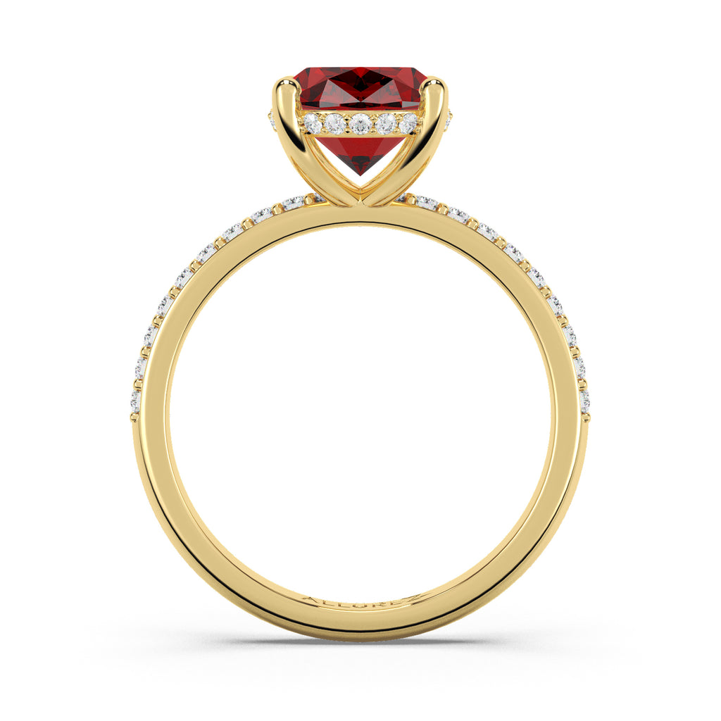 Oval Cut Ruby with Hidden Halo Engagement Ring 14K Yellow Gold (4.07ct)