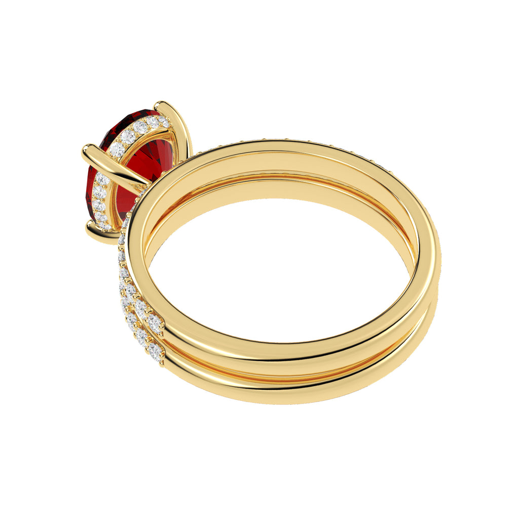 Oval Cut Lab Ruby with Hidden Lab Diamond Bridal Ring Set 14K Yellow Gold (4.29ct)