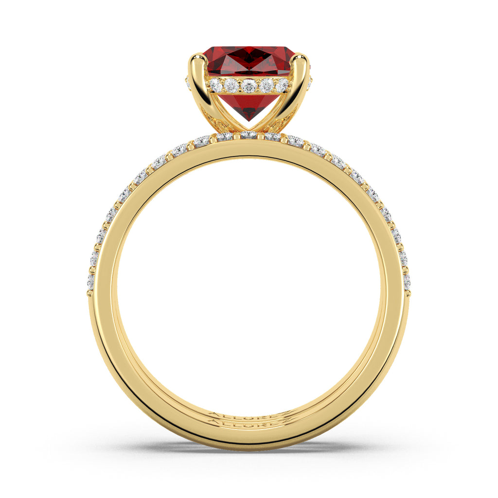 Oval Cut Lab Ruby with Hidden Lab Diamond Bridal Ring Set 14K Yellow Gold (4.29ct)