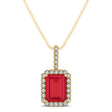 Diamond & Emerald Cut Ruby Halo Pendant Necklace 14k Yellow Gold (1.34ct)
