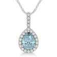 Pear Shape Diamond & Aquamarine Halo Pendant 14k White Gold 2.20ct