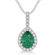 Pear Shape Diamond & Emerald Halo Pendant 14k White Gold 2.20ct