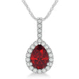 Pear Shape Lab Diamond & Ruby Halo Pendant 14k White Gold 2.20ct