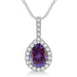 Pear Shape Diamond & Lab Alexandrite Halo Pendant 14k White Gold 1.25ct