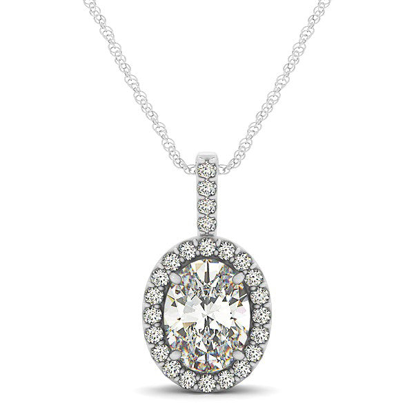 Diamond Halo Oval Pendant Necklace 14k White Gold (0.93ct)