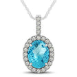 Blue Topaz & Diamond Halo Oval Pendant Necklace 14k White Gold (3.72ct)