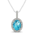 Blue Topaz & Diamond Halo Oval Pendant Necklace 14k White Gold (1.27ct)