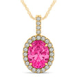 Pink Tourmaline & Diamond Halo Oval Pendant Necklace 14k Yellow Gold (1.17ct)