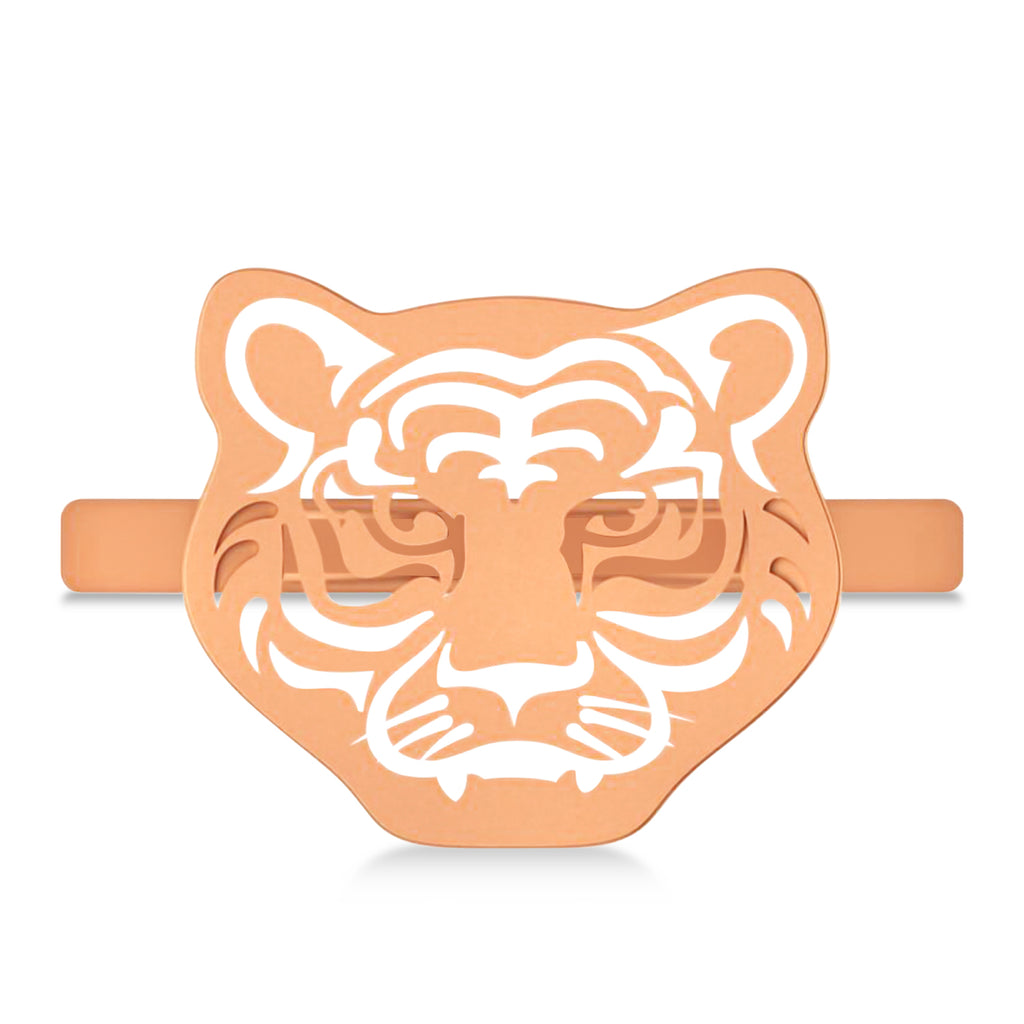 Tiger's Face Shaped Ladies Ring 14k Rose Gold