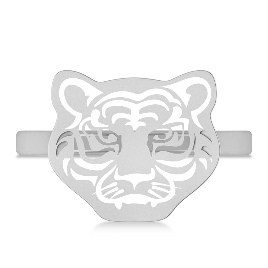 Tiger's Face Shaped Ladies Ring 14k White Gold