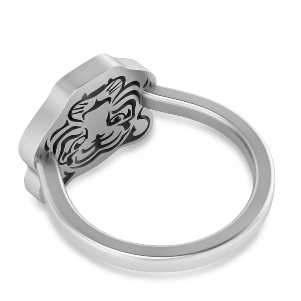 Tiger's Face Shaped Ladies Ring 14k White Gold