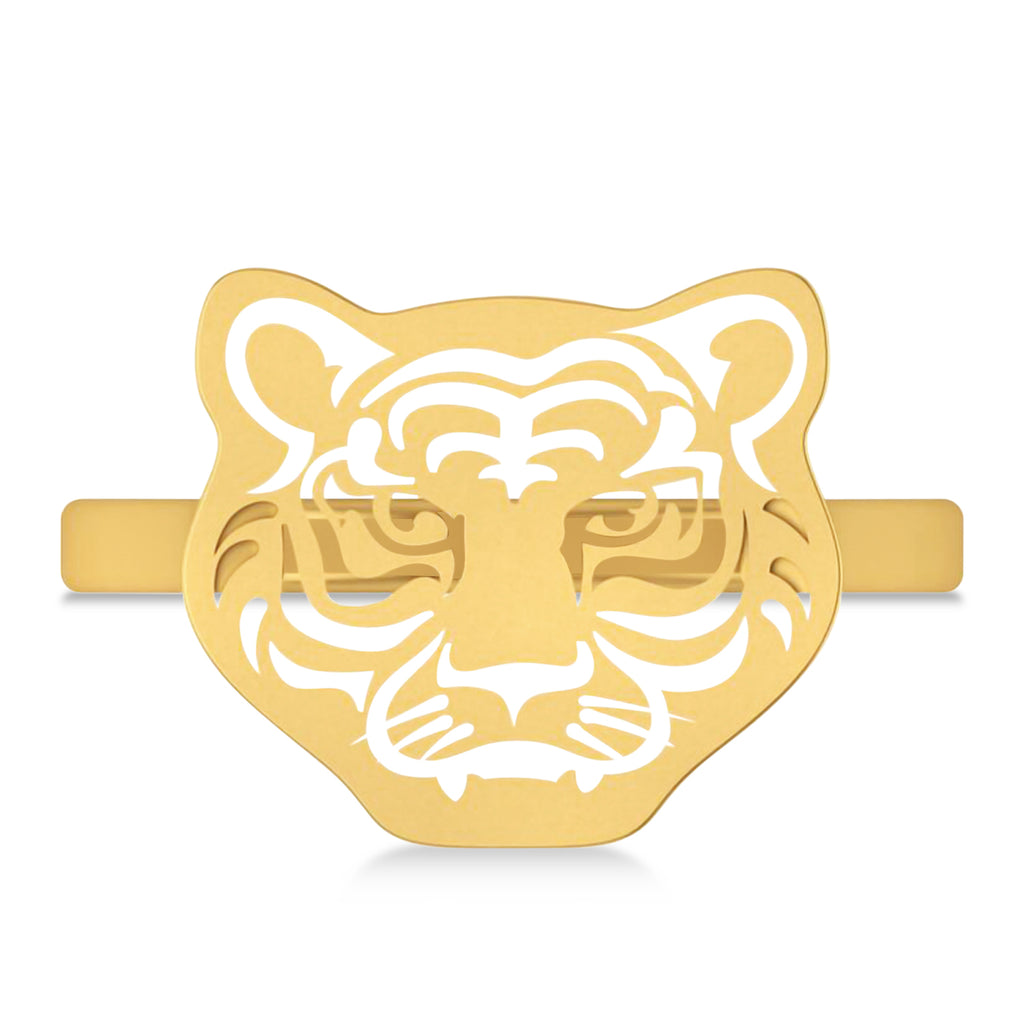 Tiger's Face Shaped Ladies Ring 14k Yellow Gold