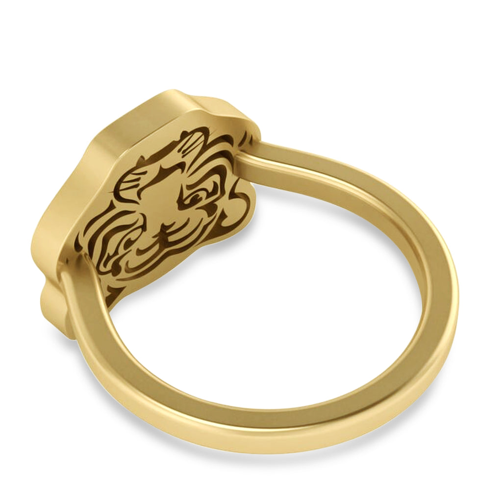 Tiger's Face Shaped Ladies Ring 14k Yellow Gold