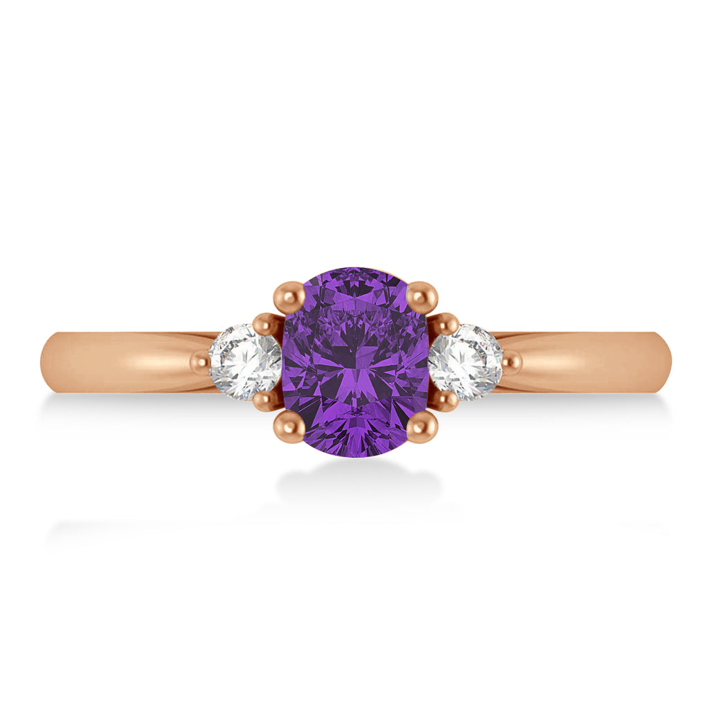 Cushion Amethyst & Diamond Three-Stone Engagement Ring 14k Rose Gold (1.14ct)