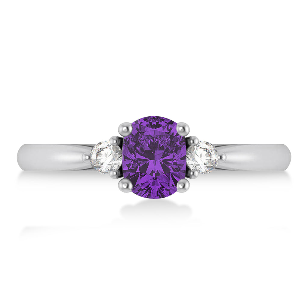 Cushion Amethyst & Diamond Three-Stone Engagement Ring 14k White Gold (1.14ct)