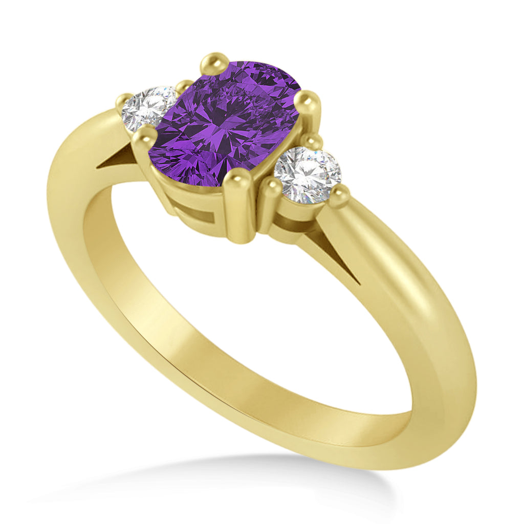 Cushion Amethyst & Diamond Three-Stone Engagement Ring 14k Yellow Gold (1.14ct)