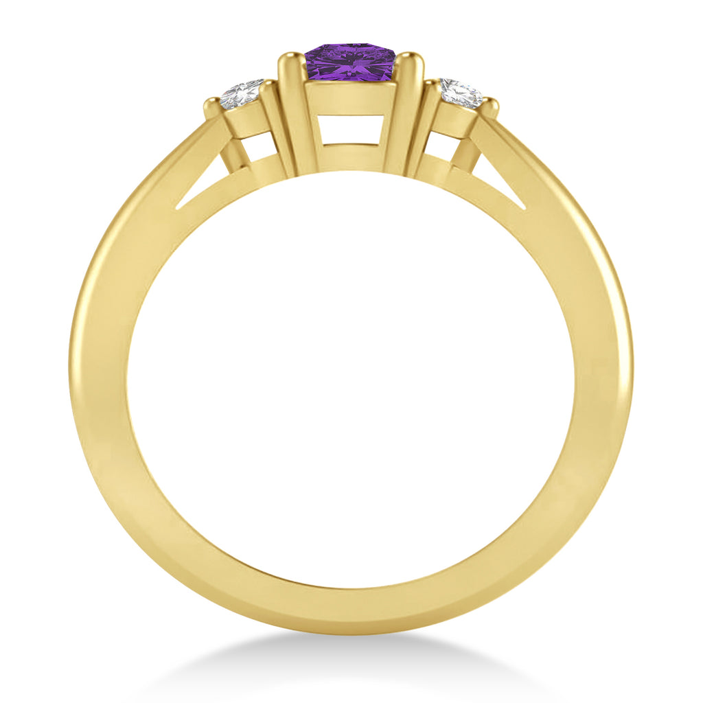 Cushion Amethyst & Diamond Three-Stone Engagement Ring 14k Yellow Gold (1.14ct)
