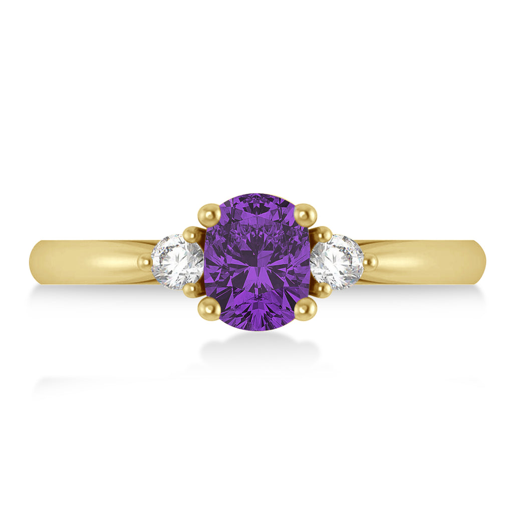 Cushion Amethyst & Diamond Three-Stone Engagement Ring 14k Yellow Gold (1.14ct)