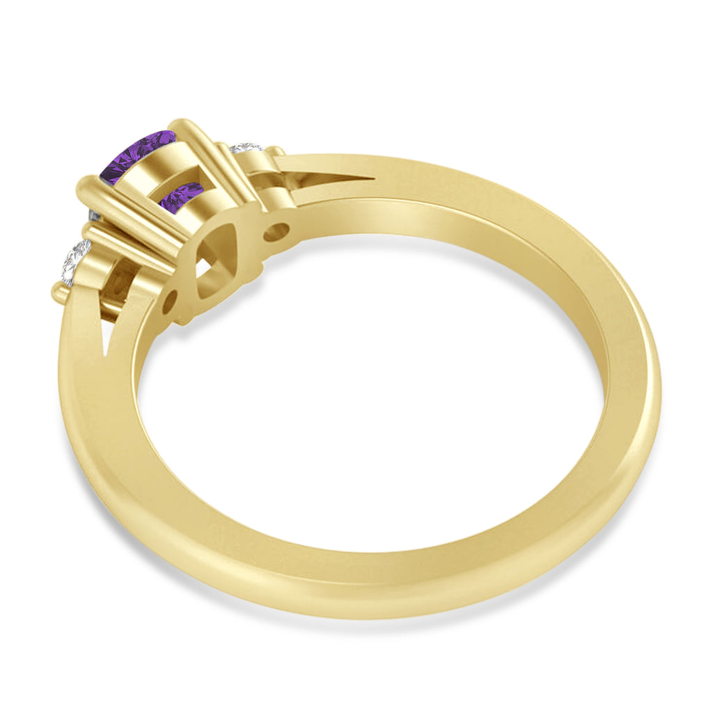Cushion Amethyst & Diamond Three-Stone Engagement Ring 14k Yellow Gold (1.14ct)