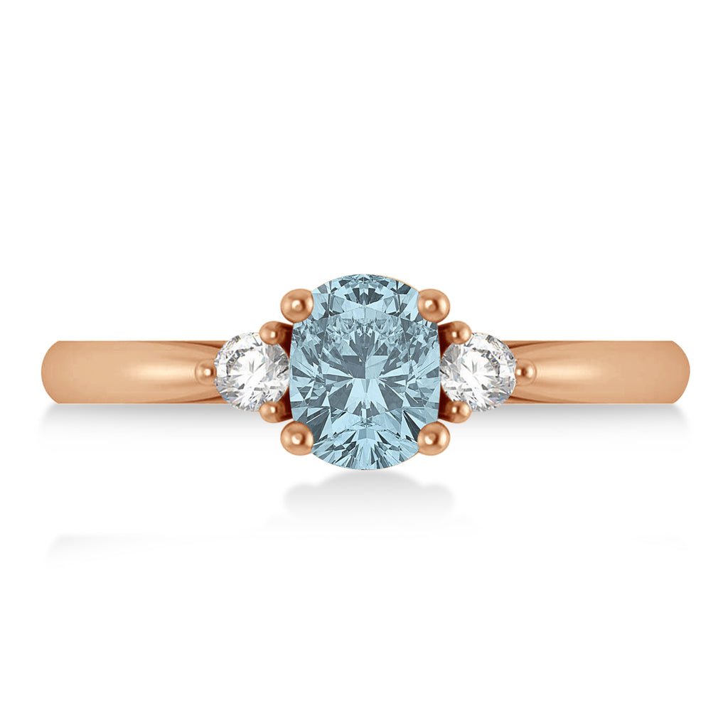 Cushion Aquamarine & Diamond Three-Stone Engagement Ring 14k Rose Gold (1.14ct)
