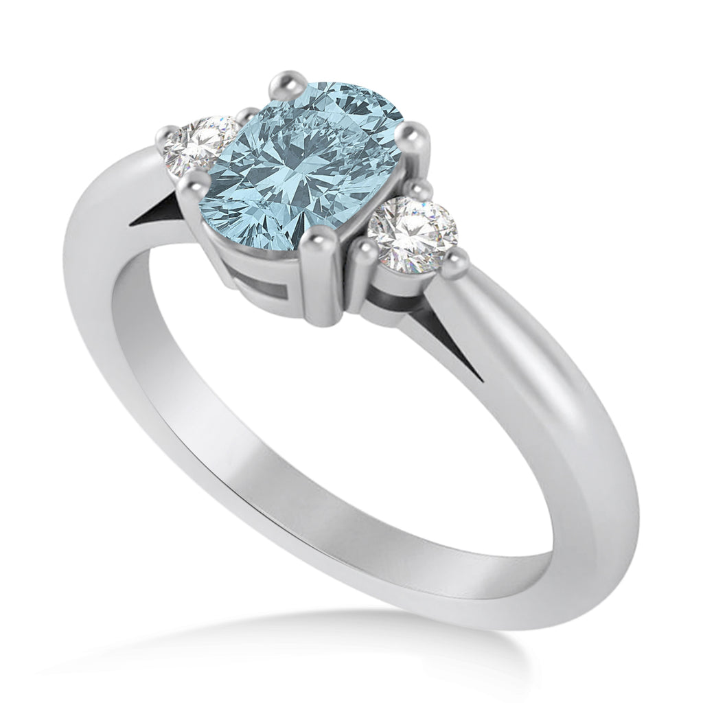 Cushion Aquamarine & Diamond Three-Stone Engagement Ring 14k White Gold (1.14ct)
