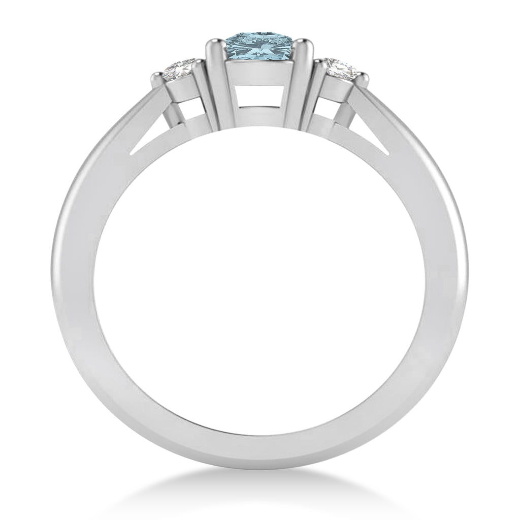 Cushion Aquamarine & Diamond Three-Stone Engagement Ring 14k White Gold (1.14ct)