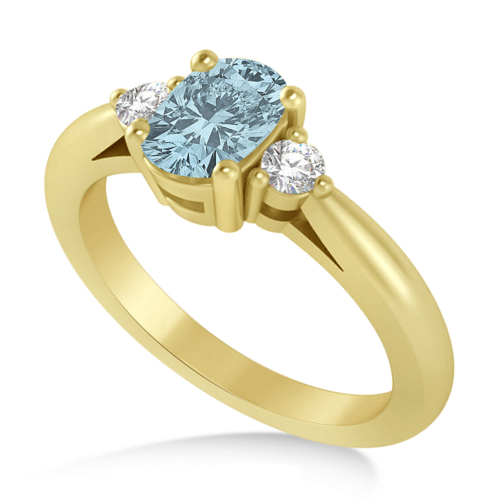 Cushion Aquamarine & Diamond Three-Stone Engagement Ring 14k Yellow Gold (1.14ct)