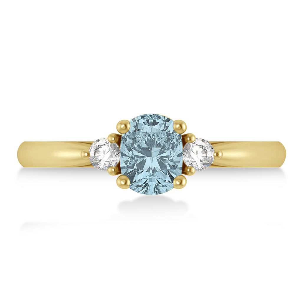 Cushion Aquamarine & Diamond Three-Stone Engagement Ring 14k Yellow Gold (1.14ct)
