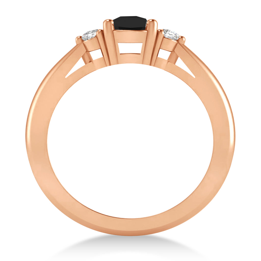 Cushion Black & White Diamond Three-Stone Engagement Ring 14k Rose Gold (1.14ct)
