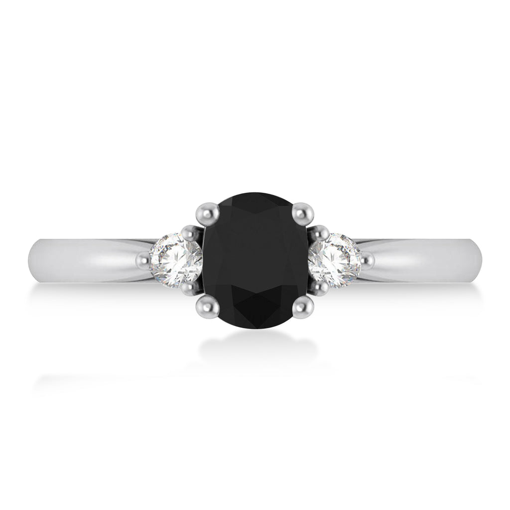 Cushion Black & White Diamond Three-Stone Engagement Ring 14k White Gold (1.14ct)