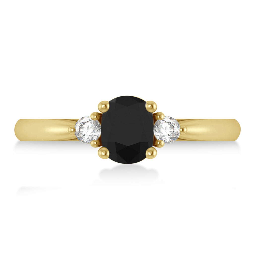 Cushion Black & White Diamond Three-Stone Engagement Ring 14k Yellow Gold (1.14ct)