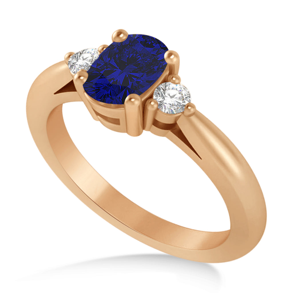 Cushion Blue Sapphire & Diamond Three-Stone Engagement Ring 14k Rose Gold (1.14ct)