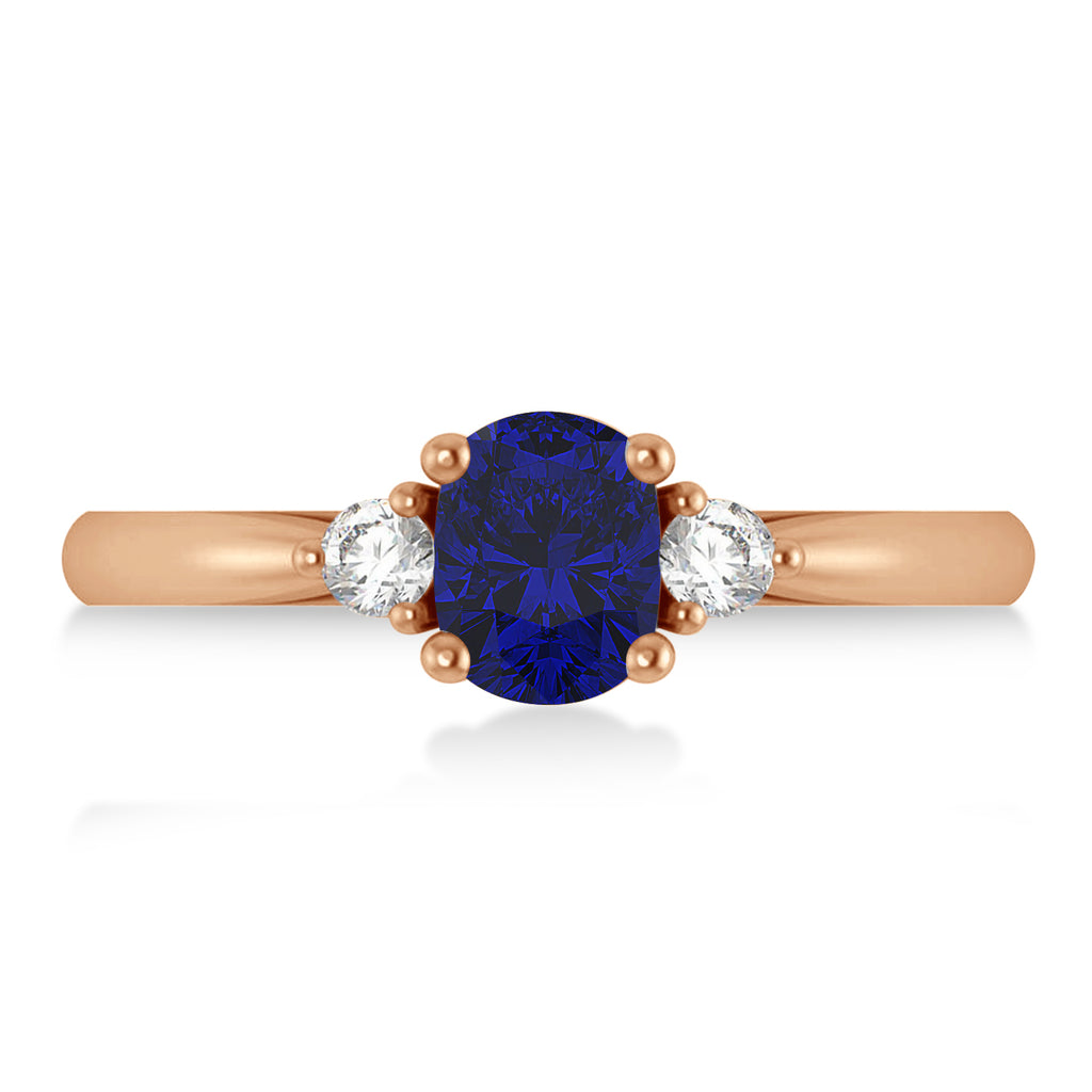 Cushion Blue Sapphire & Diamond Three-Stone Engagement Ring 14k Rose Gold (1.14ct)
