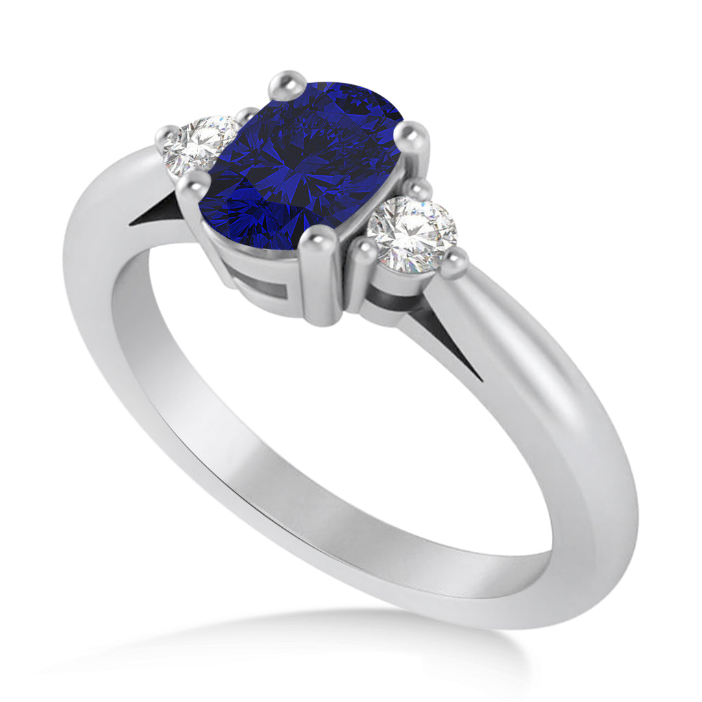 Cushion Blue Sapphire & Diamond Three-Stone Engagement Ring 14k White Gold (1.14ct)