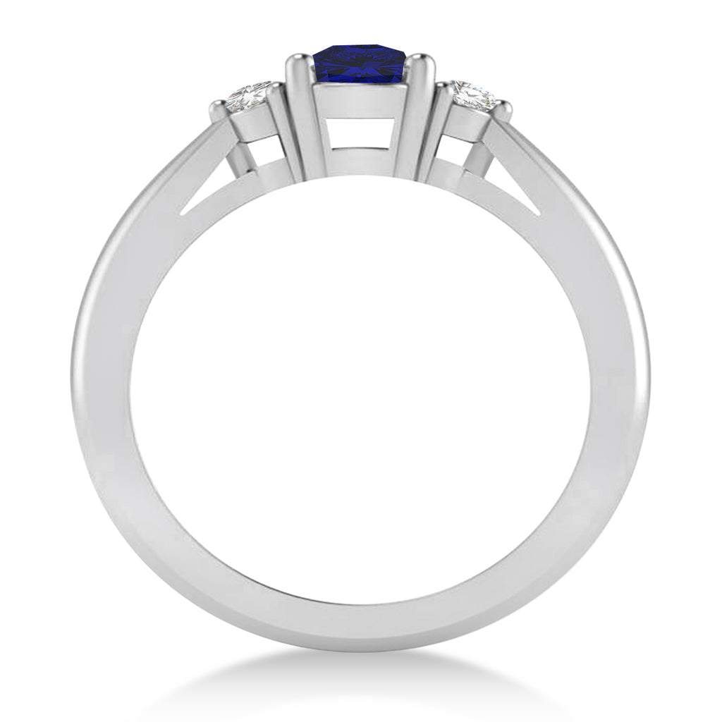 Cushion Blue Sapphire & Diamond Three-Stone Engagement Ring 14k White Gold (1.14ct)