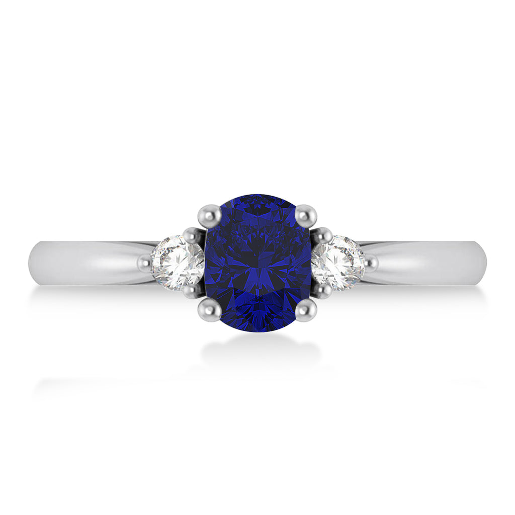 Cushion Blue Sapphire & Diamond Three-Stone Engagement Ring 14k White Gold (1.14ct)