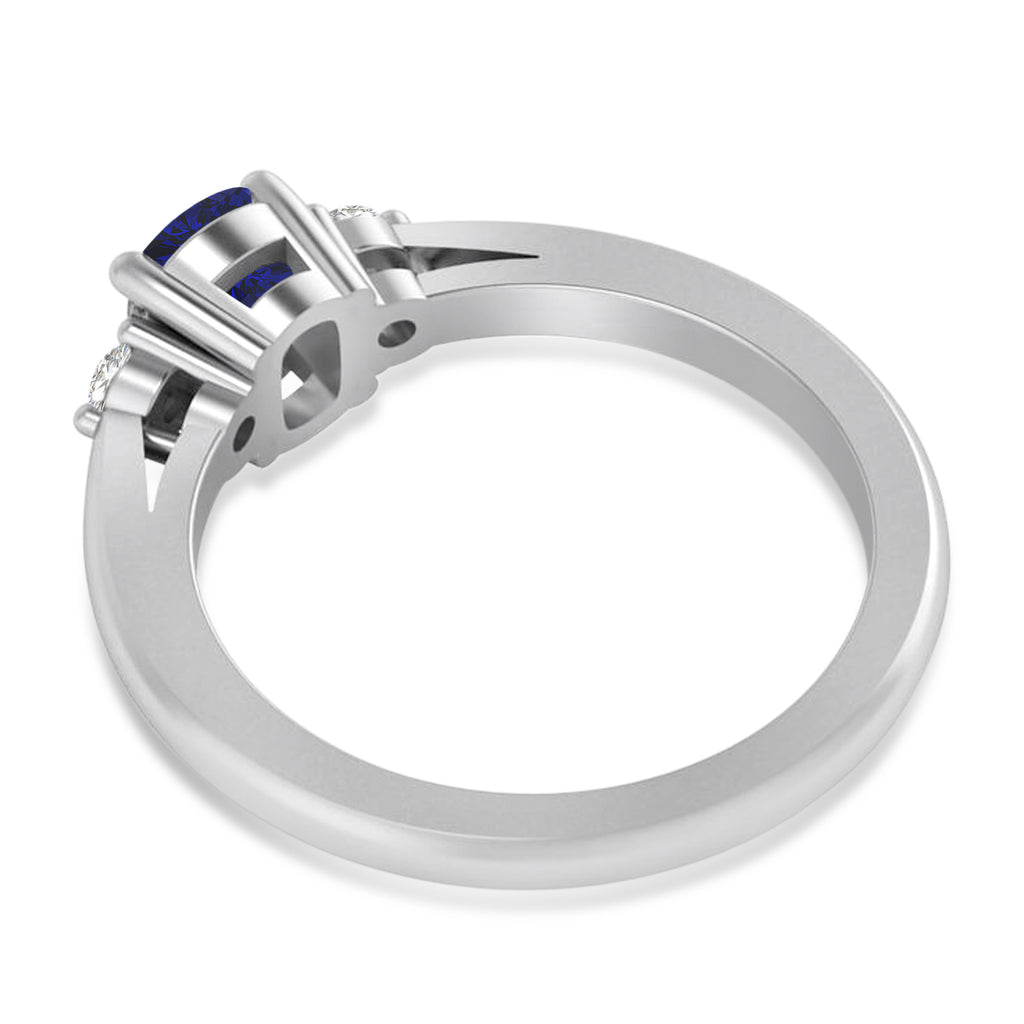 Cushion Blue Sapphire & Diamond Three-Stone Engagement Ring 14k White Gold (1.14ct)