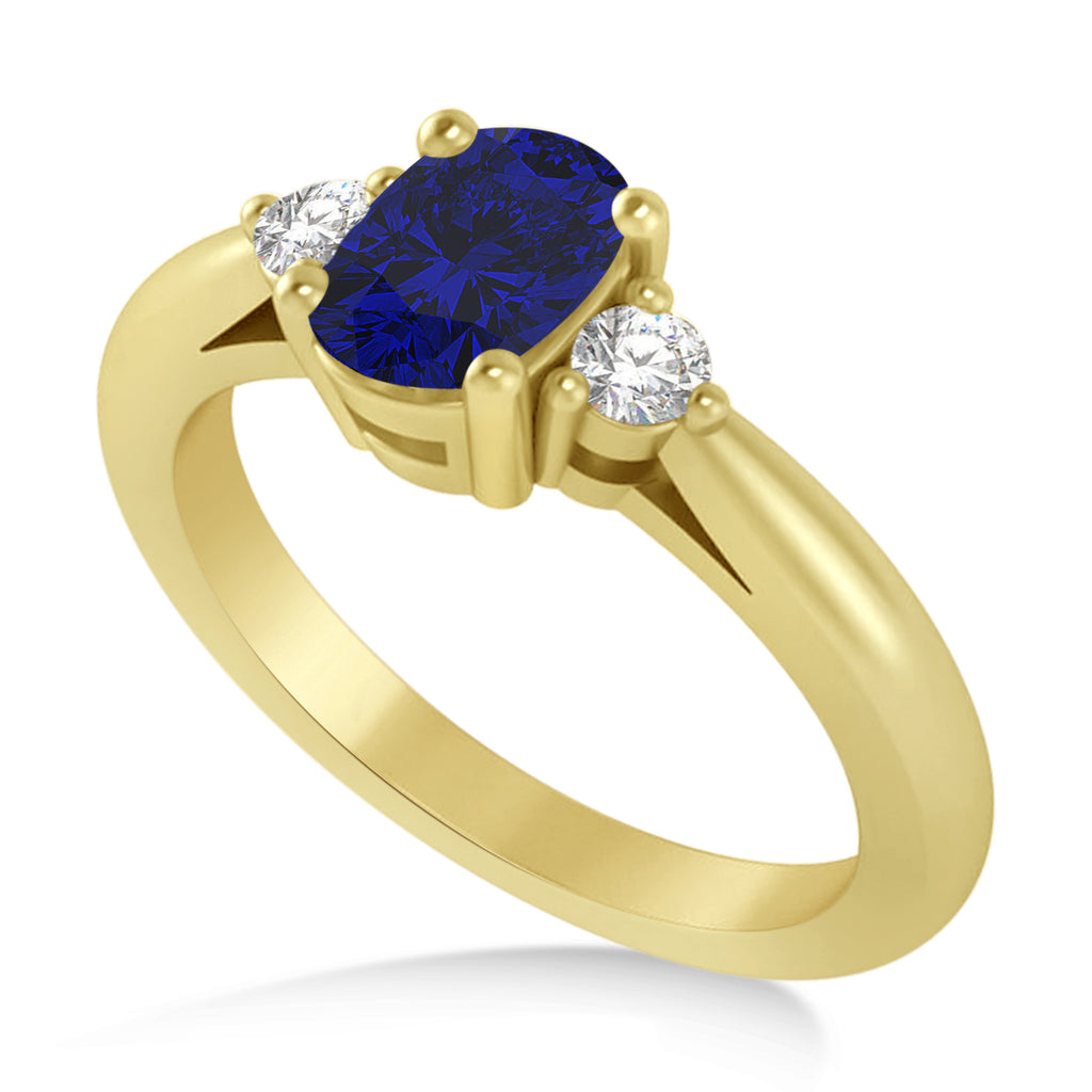 Cushion Blue Sapphire & Diamond Three-Stone Engagement Ring 14k Yellow Gold (1.14ct)