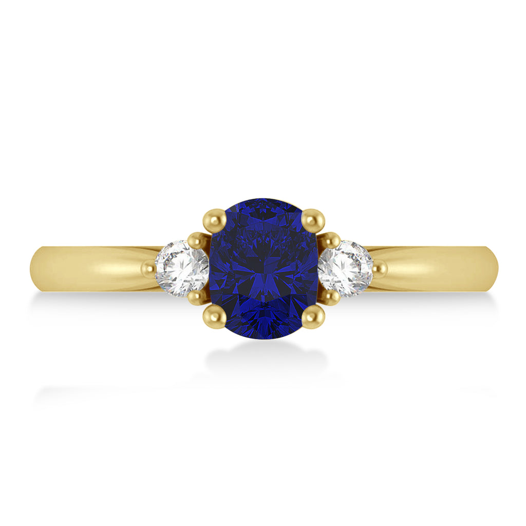 Cushion Blue Sapphire & Diamond Three-Stone Engagement Ring 14k Yellow Gold (1.14ct)