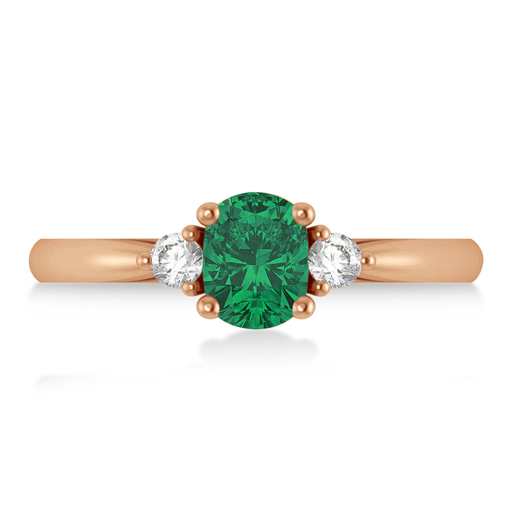 Cushion Emerald & Diamond Three-Stone Engagement Ring 14k Rose Gold (1.14ct)