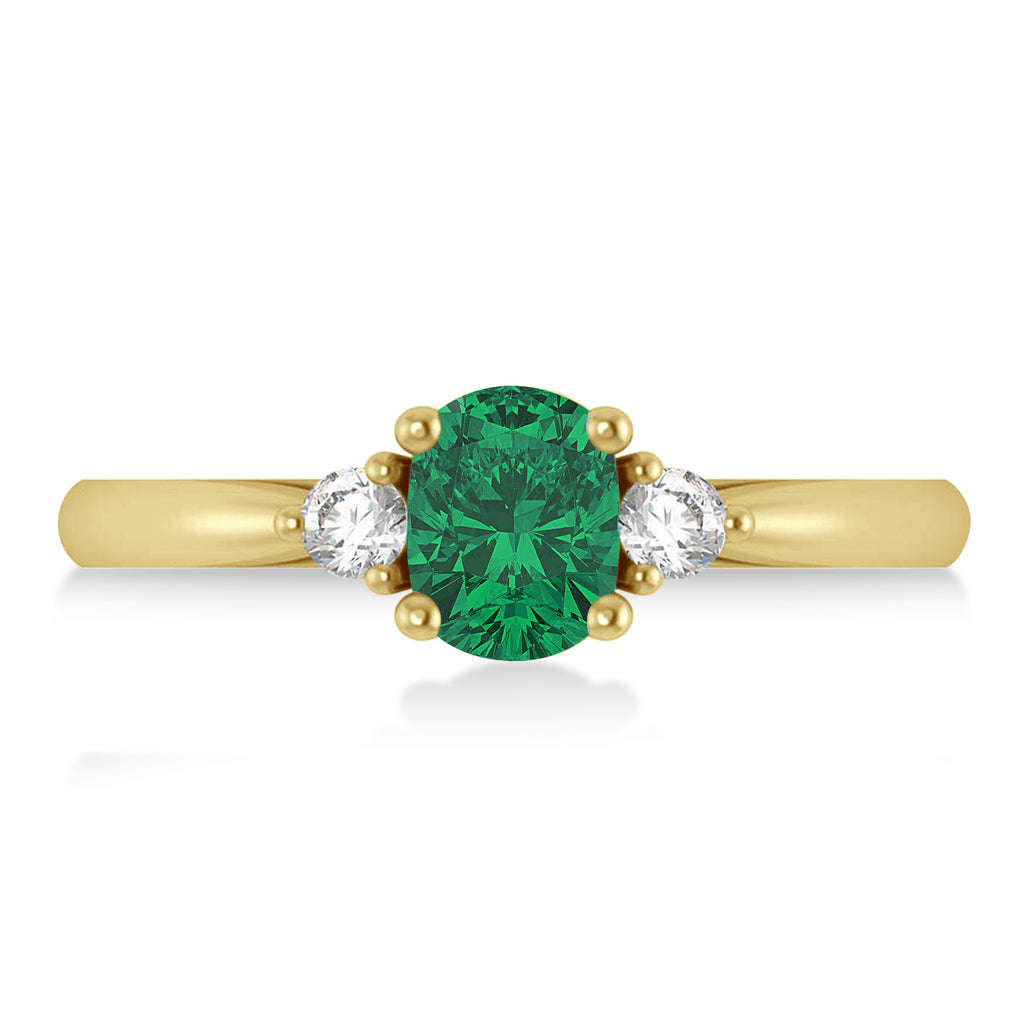 Cushion Emerald & Diamond Three-Stone Engagement Ring 14k Yellow Gold (1.14ct)