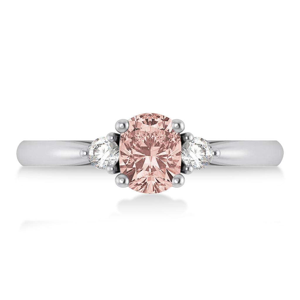 Cushion Morganite & Diamond Three-Stone Engagement Ring 14k White Gold (1.14ct)