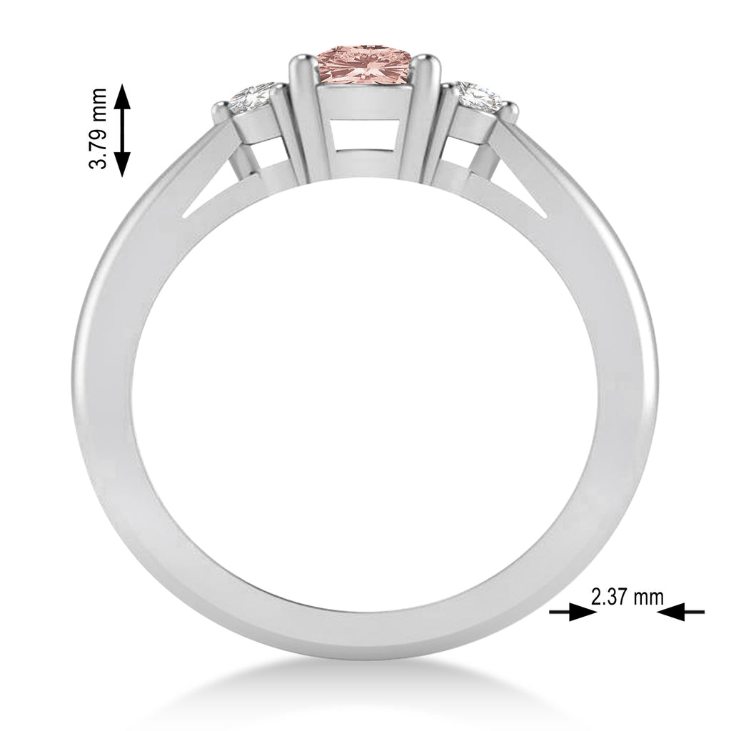 Cushion Morganite & Diamond Three-Stone Engagement Ring 14k White Gold (1.14ct)