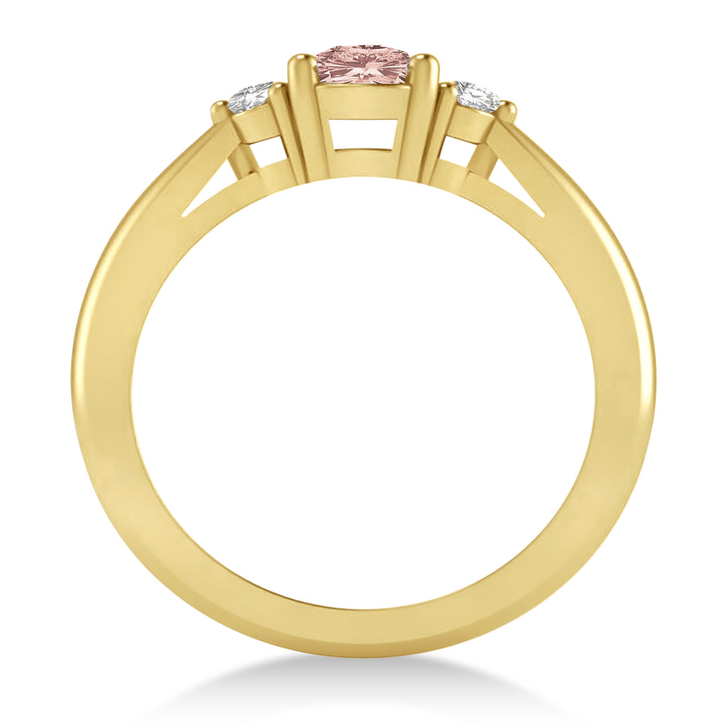 Cushion Morganite & Diamond Three-Stone Engagement Ring 14k Yellow Gold (1.14ct)